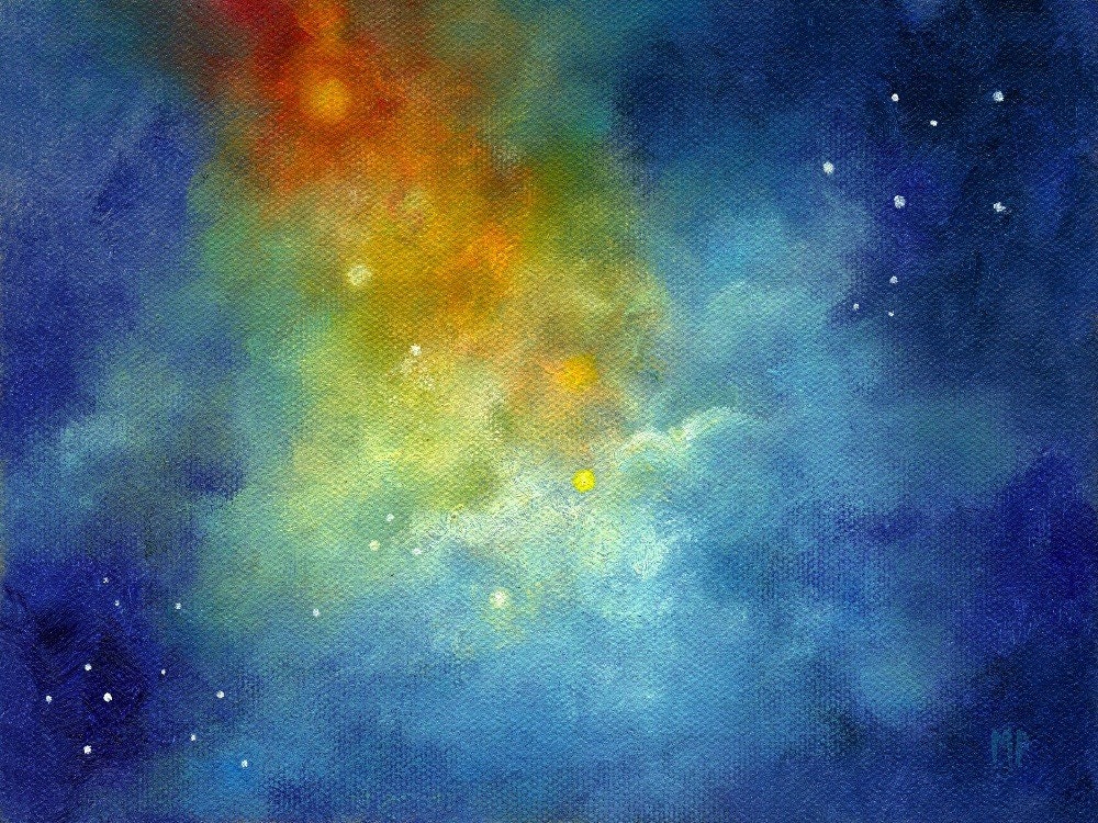 Starlight, Skyscape Night Sky Original Oil Painting, by Marina Petro