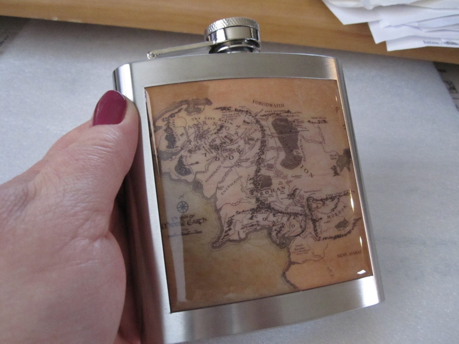 Map Of Middle Earth Liquor Hip Flask Fantasy Stainless Steel 6 ounce