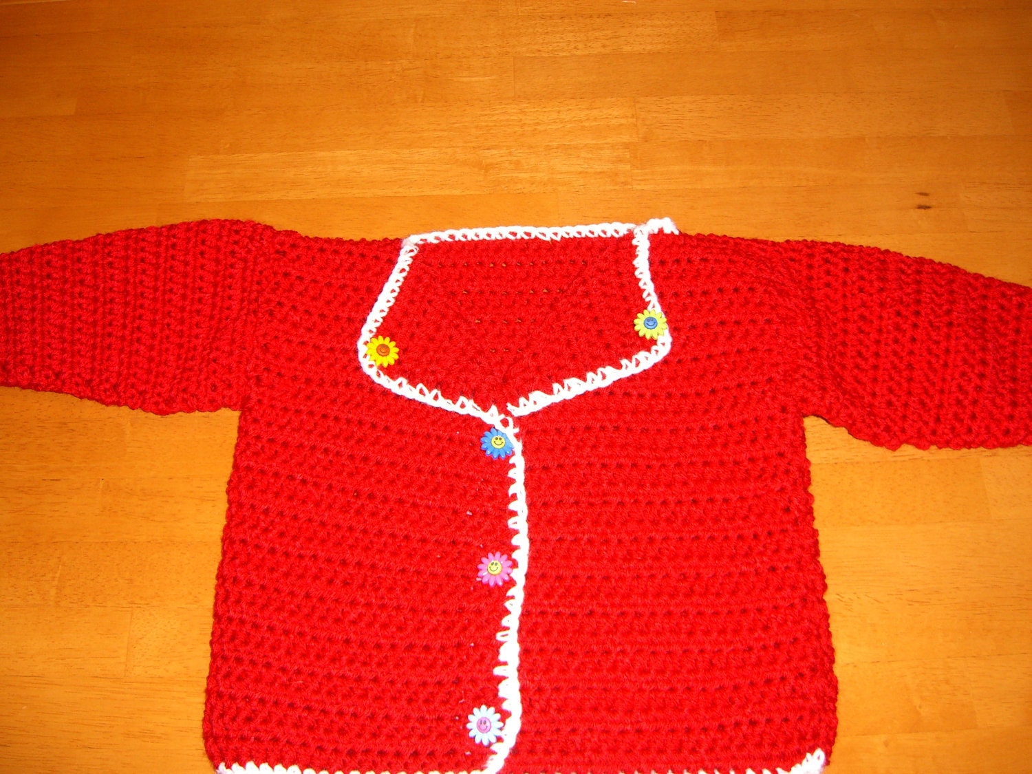 Little Red Sweater with flower buttons