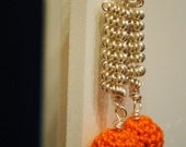 SALE - 50% off Orange Crochet Ball and Silver Coil Dangle Earrings