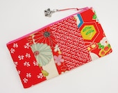 Vintage Kimono Patchwork Zipper Pouch- Vermilion