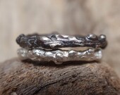 handmade sterling silver branch wedding bands or stacking rings - twig jewelry - set of two - made to order