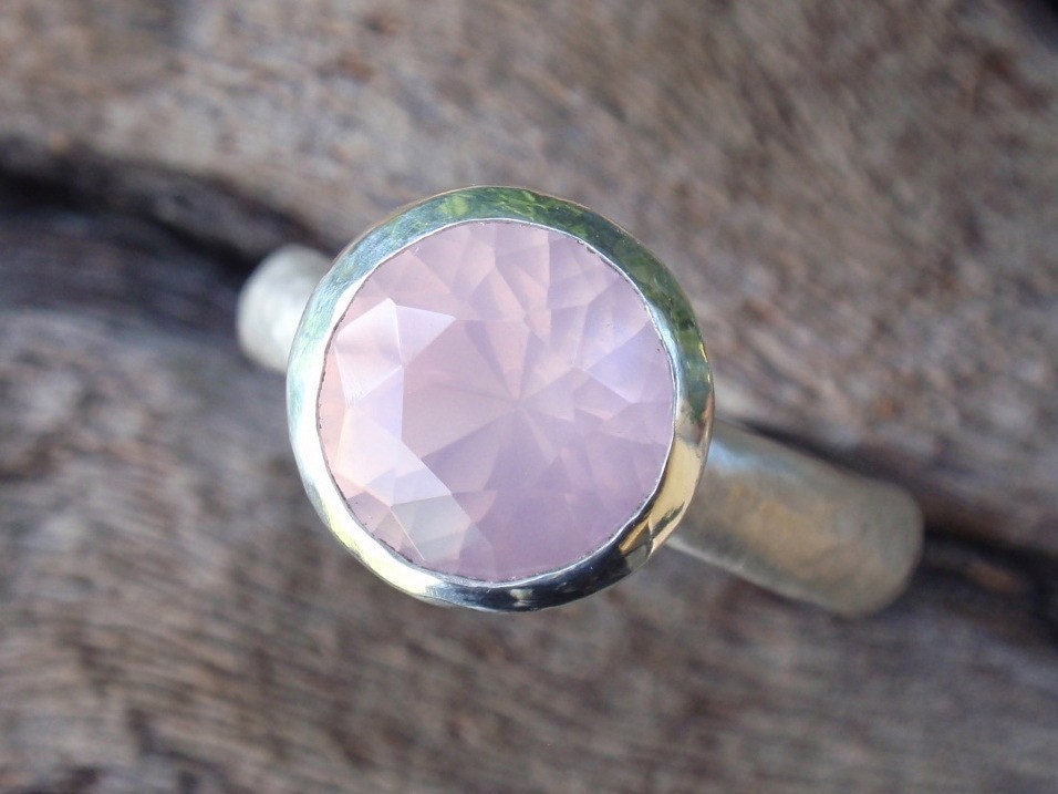 natural rose quartz ring - 7mm rose quartz ring in sterling silver - stacking or solitaire - made to order