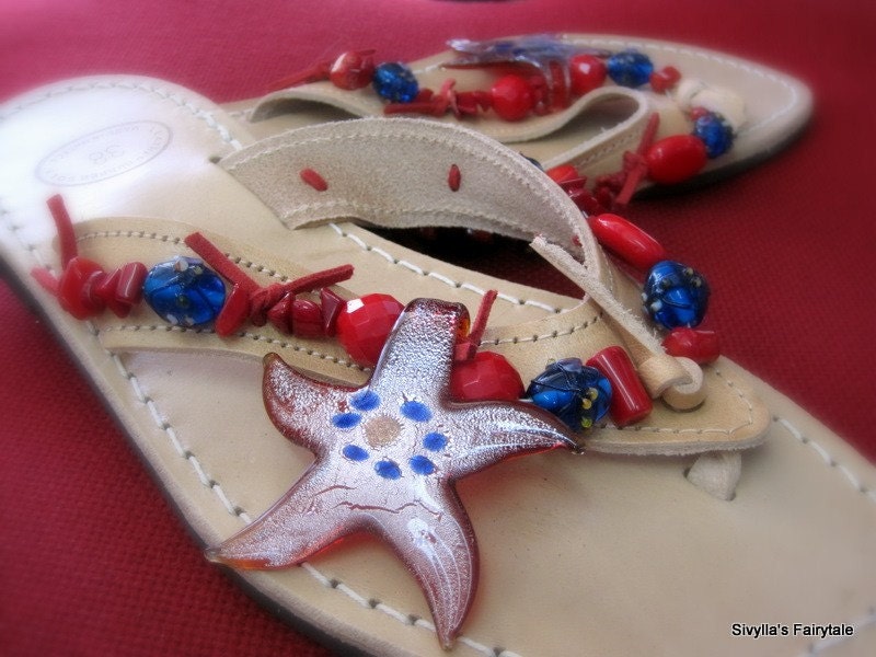 Coral reef - Leather sandals