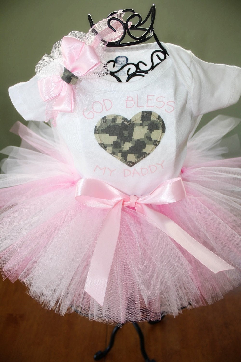 PINK Patriotic God Bless My Daddy Digital Camo Tutu Set size 0-24 mo
