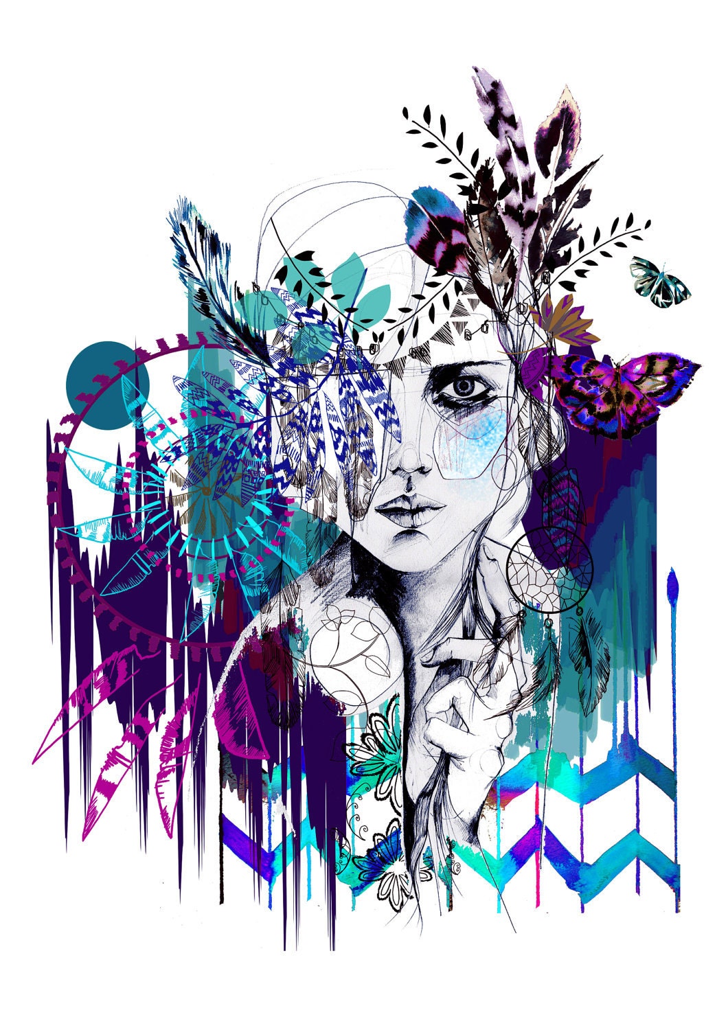 Tribal Girl  - colourway -  // FASHION ILLUSTRATION // A3 Giclée print