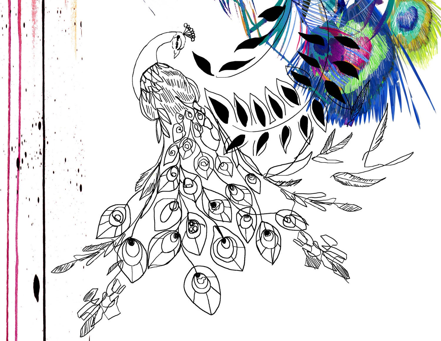 Peacock Girl // A3 Giclée print // FASHION ILLUSTRATION
