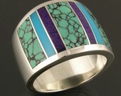 Spiderweb Turquoise, Gem Silica and Sugilite  Inlay Ring