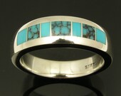 Turquoise and Spiderweb Turquoise Ring in Sterling Silver