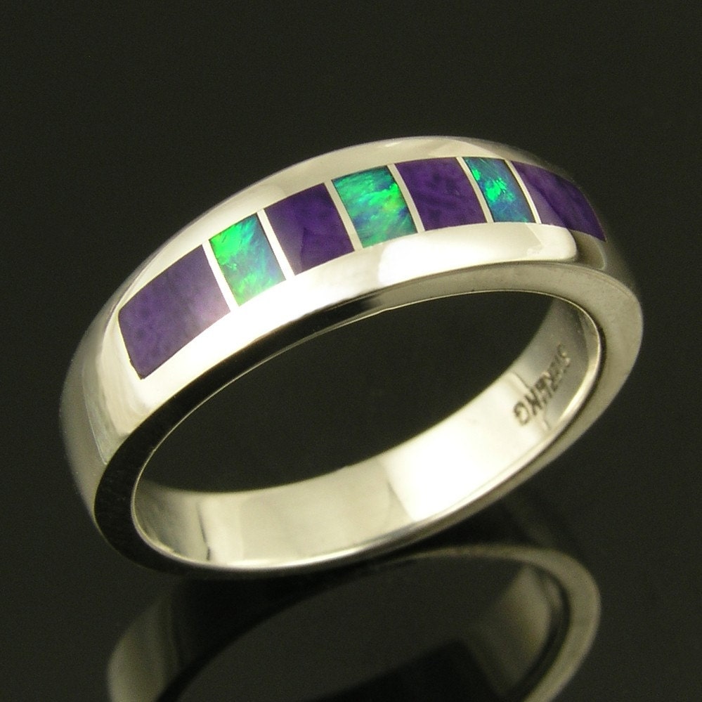 Opal and sugilite ring in sterling silver