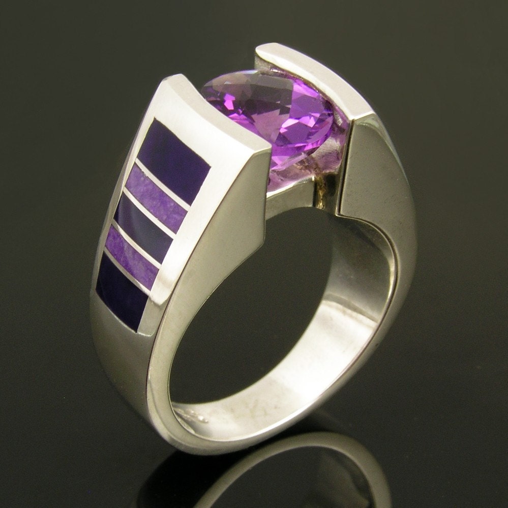 Sugilite and Amethyst Sterling Silver Ring