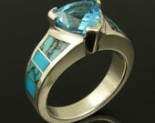 Spiderweb Turquoise and Blue Turquoise Ring with Topaz