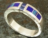 Blue Sapphire Ring with Australian Opal and Lapis
