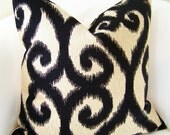 Ikat Decorative Pillow Cover 20 x 20 Accent Cushion Throw Black Beige