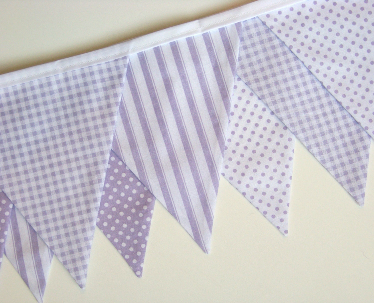 Bunting Banner - Baby Bunting - Fabric Birthday Banner - Flags - Purple Ticking Gingham Polka Dots
