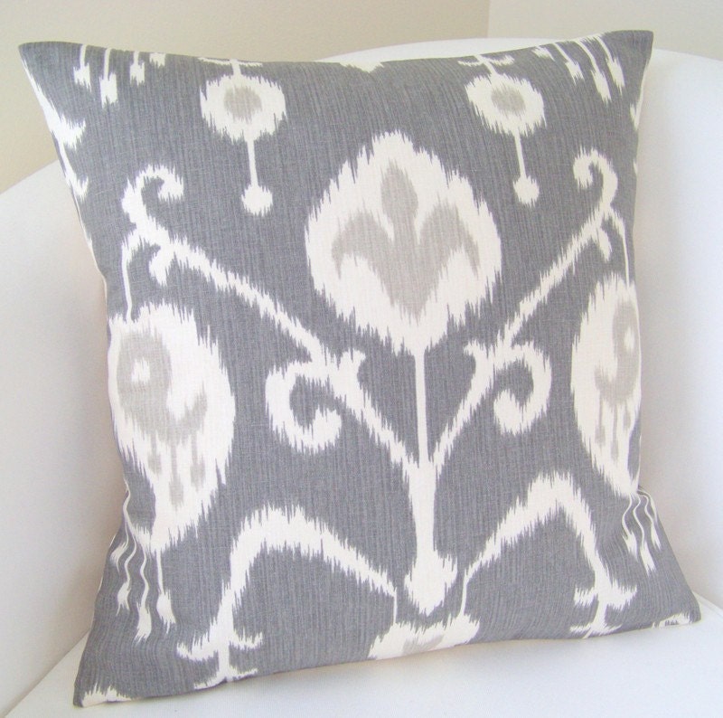 Decorative Throw Pillow Cover Gray Ikat Pillow 18 x 18 Inch Cushion Accent Grey