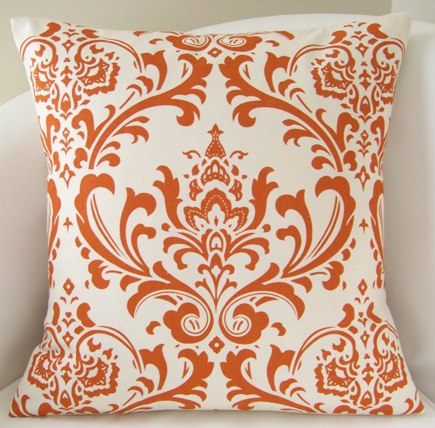 Orange Pillow Cover Damask 18 x 18 Inch Decorative Pillow Accent Throw Cushion