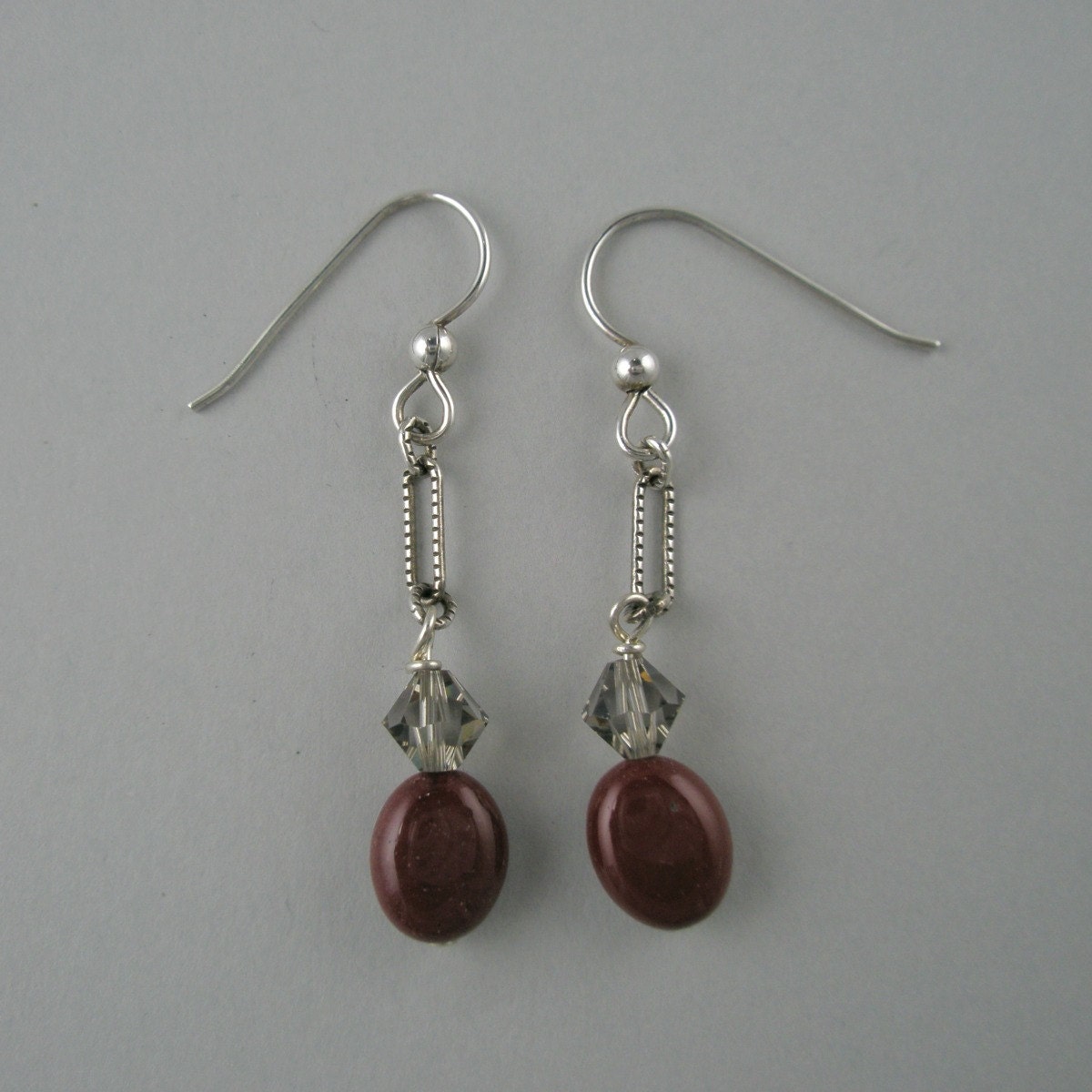 Burgundy Handmade Jewelry Jasper Smoky Gray Crystal Dangle Earrings Jewelry Shiny Clear