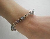 ON SALE - Handmade Jewelry Multi-Colored Glass Beaded Bracelet Sterling Silver Spacers Heart Toggle Closure