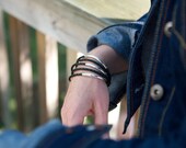 Five Leather and Sterling Silver Bangles