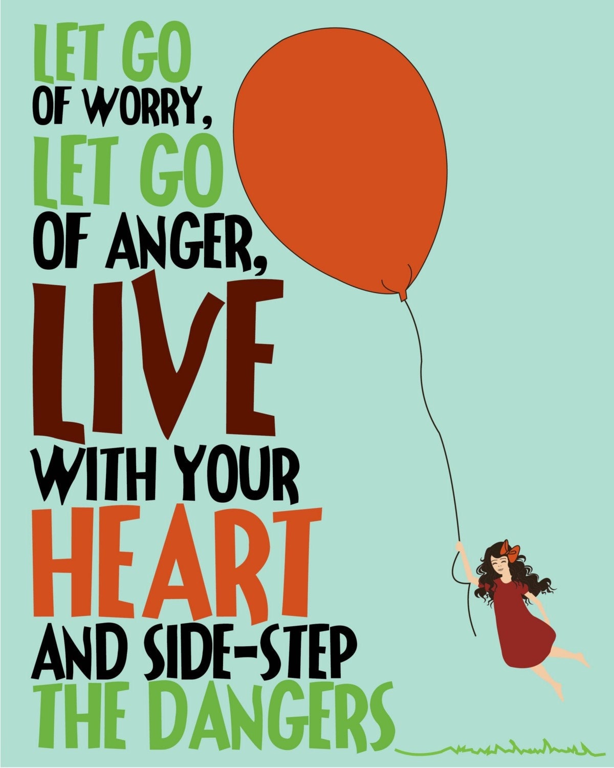 Poster, Positive Quote Print "Let Go" Girls Bedroom Wall Art Decor, Positive Print, 11x14 Art for Motivation & Inspiration for Girls
