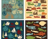 Boys Print Art, Cars Print, Bikes Print, Airplanes & Boats Art, Boys 5x7 Children's Art, Digital Art Kids Prints Set, Boys Bedroom Prints