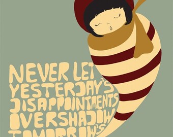 Positive Print Art / Typography Poster "Let Go of Disappointments" Hand Drawn Modern Art with Inspiring Saying and Illustration