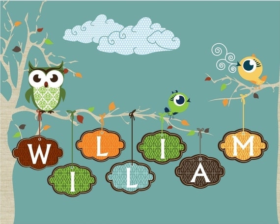 Personalized Baby Gift Owl Print Art, Digital Print Wall Decor, Personalised Nursery Artwork, Children's Art, Kids Wall Art