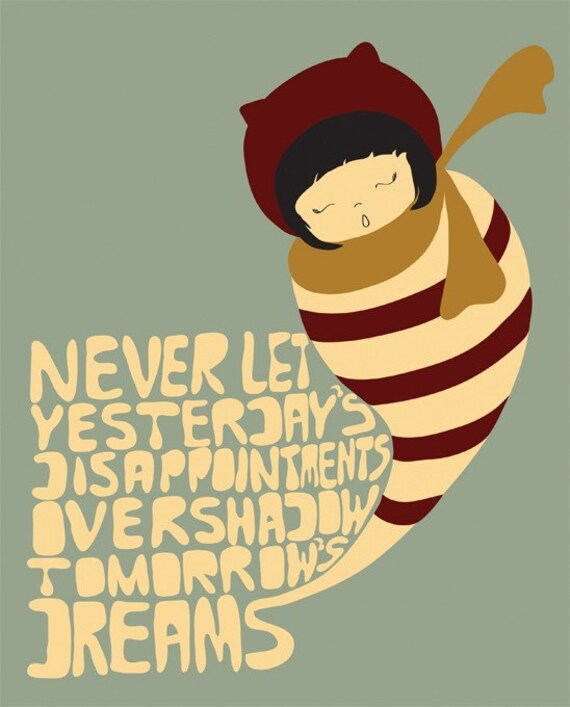 Positive Print Art / Typography Poster "Let Go of Disappointments" Hand Drawn Modern Art with Inspiring Saying and Illustration