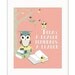Kids Art Print Wall Decor "Today a Reader, Tomorrow a Leader" Children's Art Wall Decor, Reading Owl Poster in Pink, Blue or Yellow