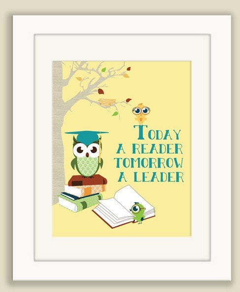 Classroom Poster, Classroom Art Wall Decor "Today a Reader, Tomorrow a Leader" Reading Books Educational Classroom Decor