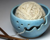 Bridges Pottery Large Yarn Bowl Large Knitting Bowl Light Turquoise Showcased by Vogue KNitting CUSTOM ORDER