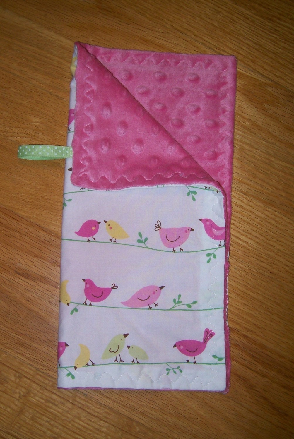 Pink, Green and Yellow Birds on a Wire- Minky Baby Blanket