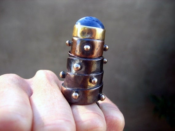 Poison Ring with Blue Kyanite, aka Hidden Treasure Ring, One Of A Kind, Mystical, Magical, Artisan Jewlery