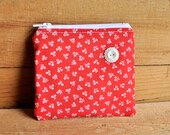 Red Floral Zipper Pouch with White Vintage Button