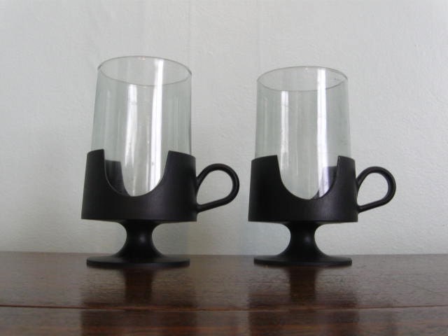 Vintage Set of Glass Snap Black Glasses