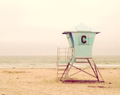 Mint green, pastel, sandy yellow, teal, beach, California, Cornado, vacation, Life Guard Stand, sea breeze, fine art photograph 8"x10" - diemdesign