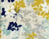 Sale -- Tree Leaf with White Flower Navy/Yellow Combo - Japanese Cotton- EK-QS33104D