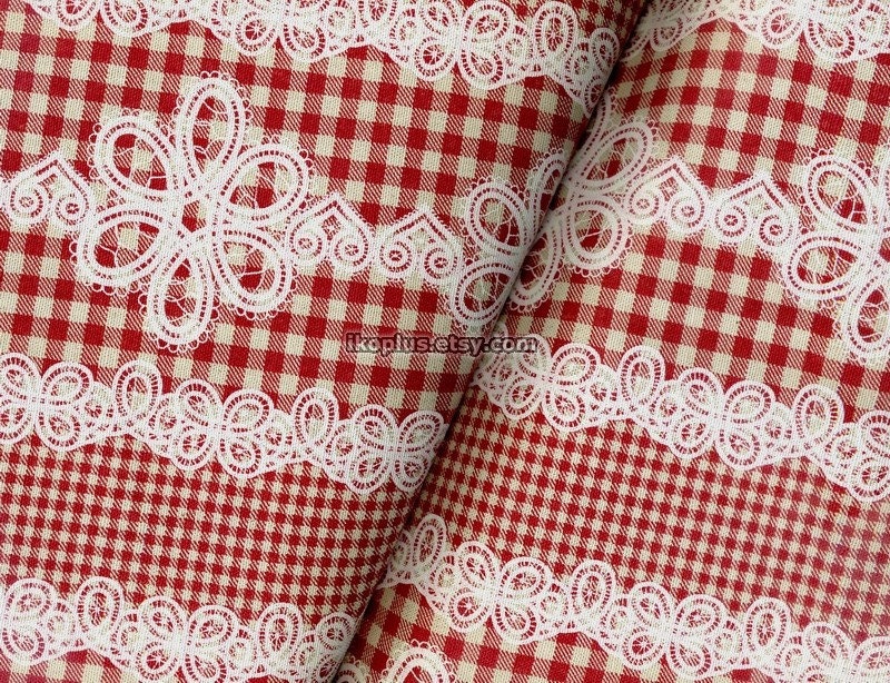 Check with Pretty Lace Print in Red  -  EK-QS31610C