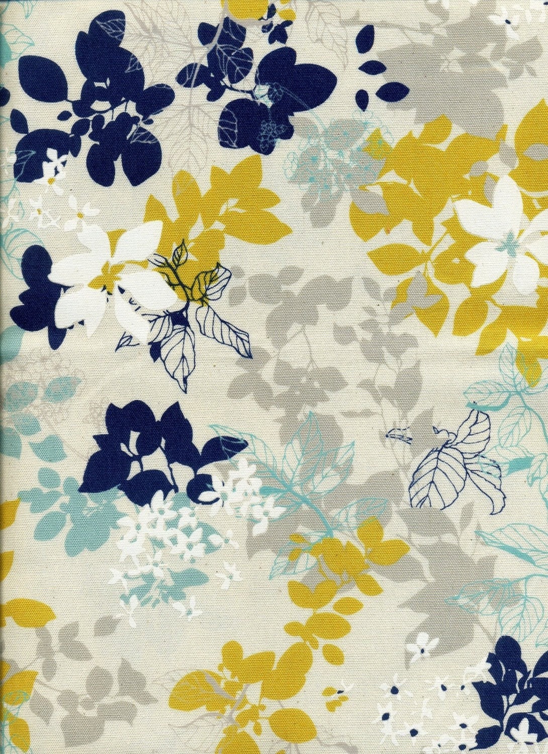 Tree Leaf with White Flower Navy/Yellow Combo - Japanese Cotton- EK-QS33104D