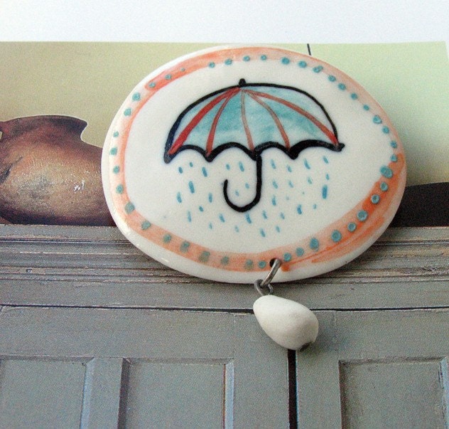 Rainy day porcelain brooch