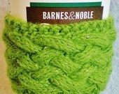 Lime Tinsel Celtic Braid Cable Knit Coffee Cup Cozy, Sleeve Holder Thermal Insulate Bright Green Grass Sage Nature Leaf Eco Spring Summer