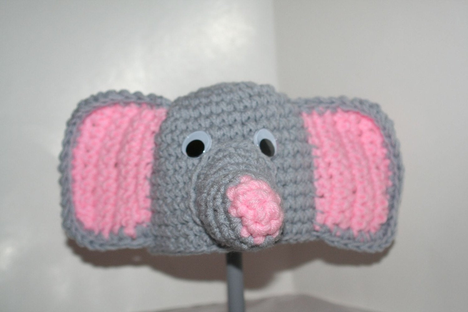 Cute elephant hat - Handmade animal hat made to look like an elephant gray and pink