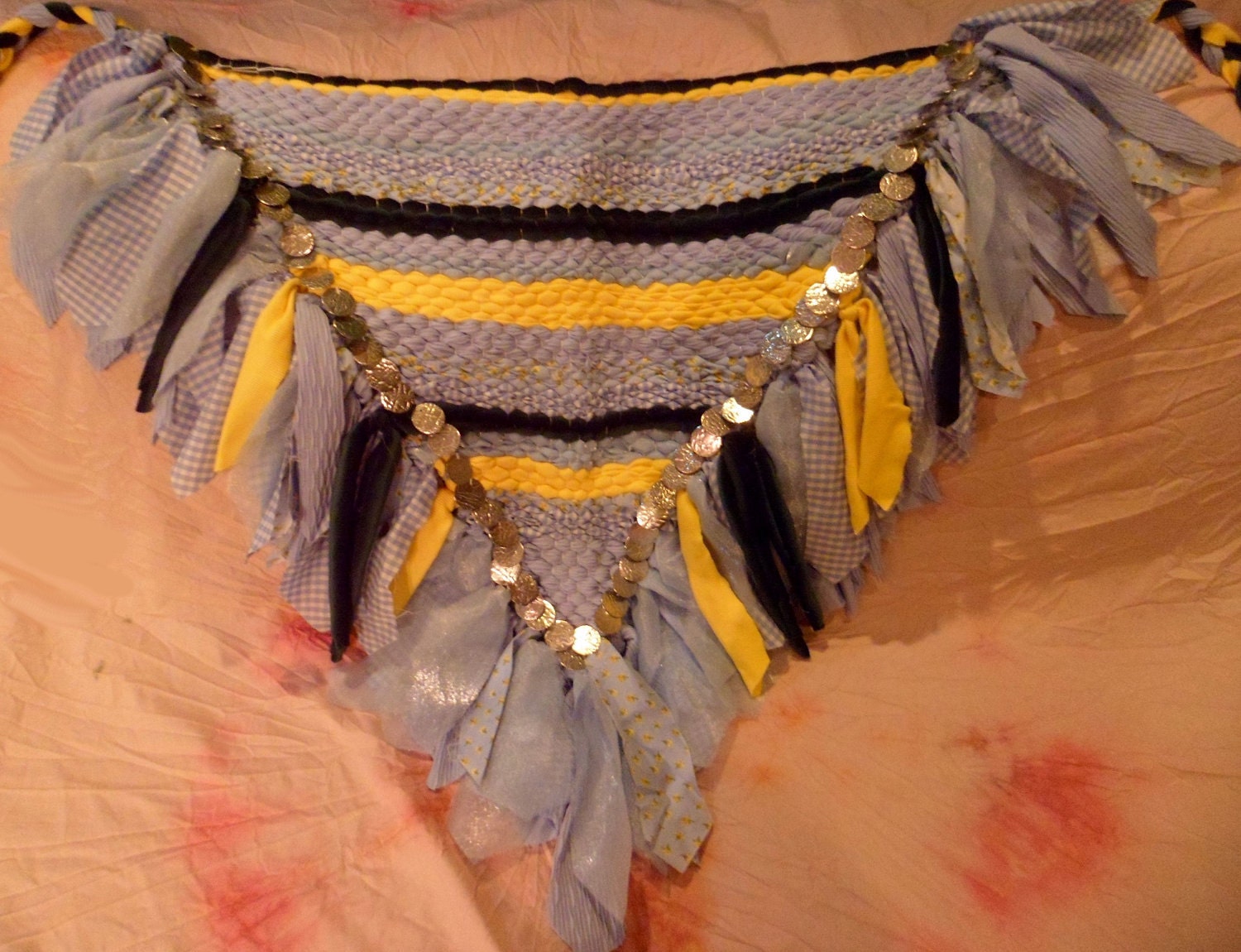 Spring Picnic woven hip scarf, belly dancing, faerie cosplay (size medium)