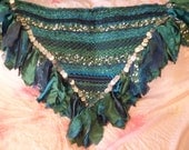 Vermont Green woven hip scarf, belly dancing, faerie cosplay (size large)