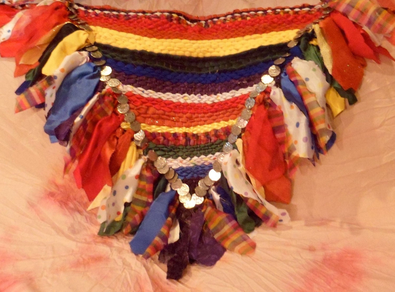 Rainbow Pride woven hip scarf, belly dancing, faerie cosplay (size medium)