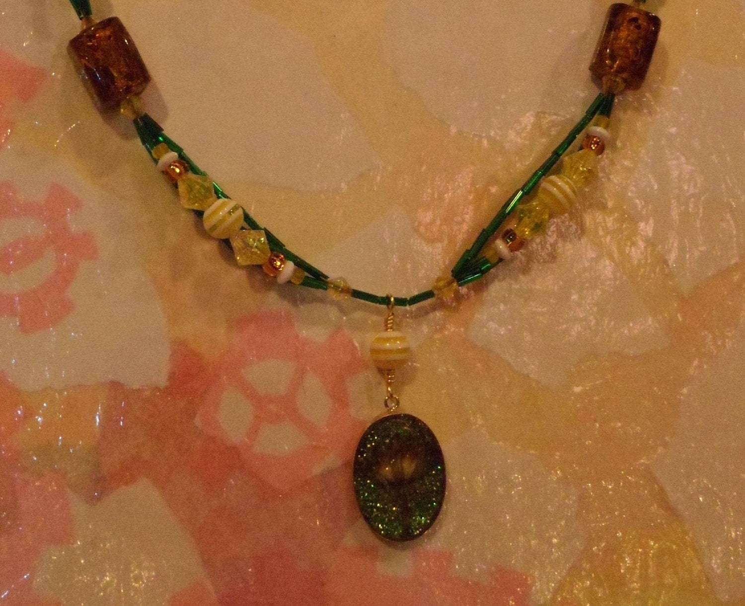 Yellow and Green Summer Dandelion Necklace