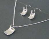Sterling Silver Rectangle Necklace and Earring Set-  Reversible Petite Scoops