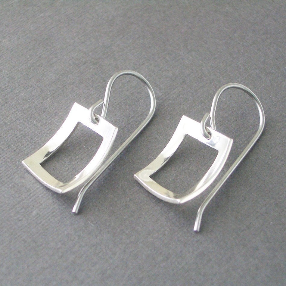Open Scoop Rectangle Earrings - Sterling Silver