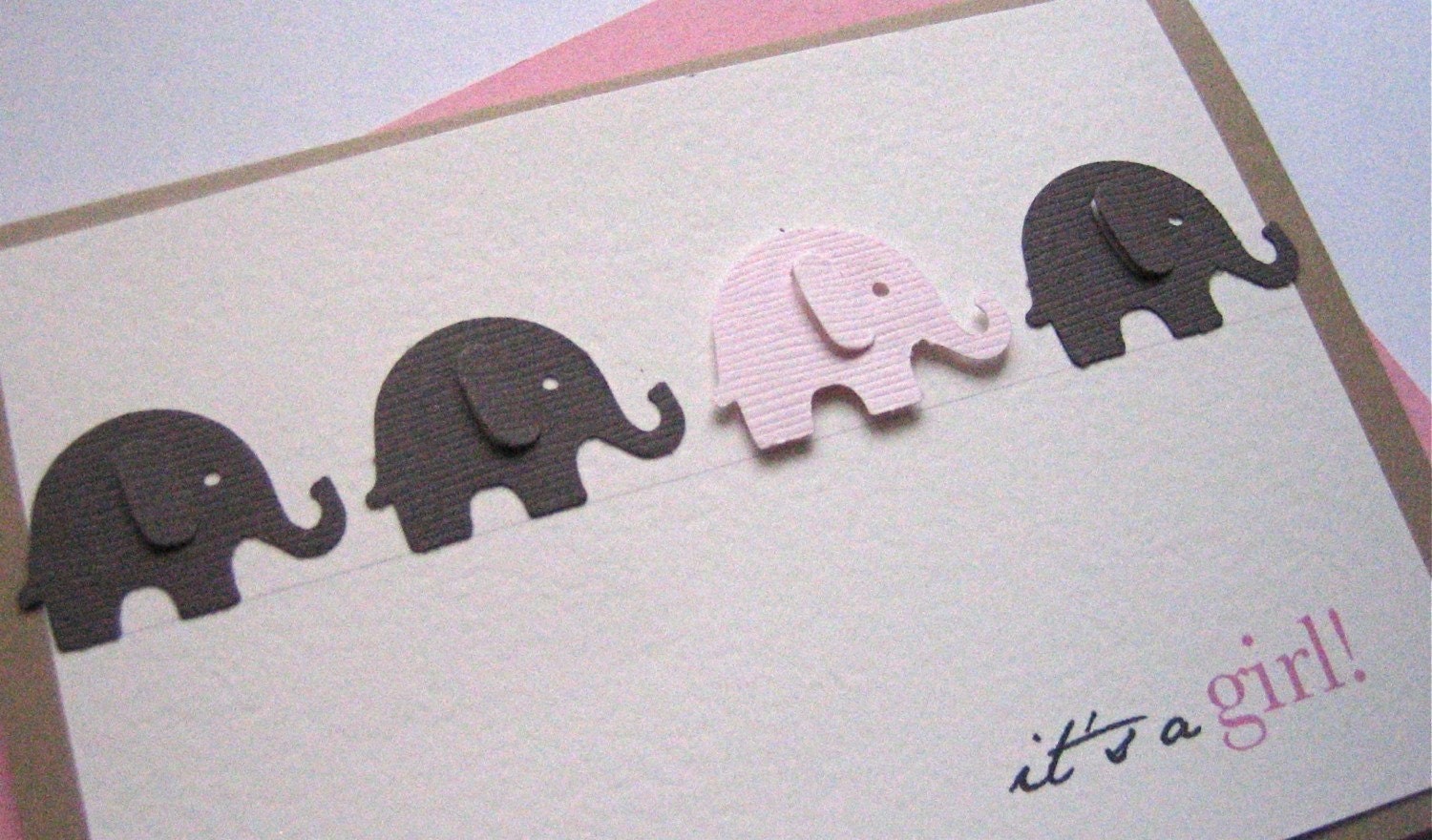 Welcome baby girl card elephant